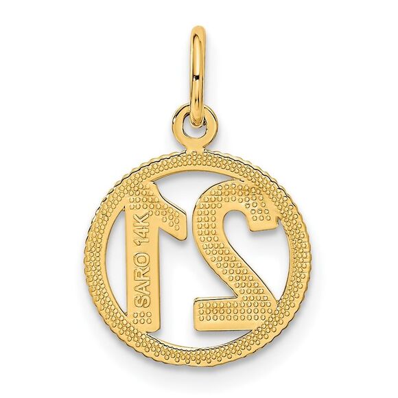14k Yellow Gold Diamond Cut Number 21 Circle Charm or Pendant, 13mm - Picture 3 of 5